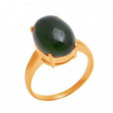 925 Sterling Silver Green Jade Oval Shape Gemstone Prong Setting Ring Jewelry