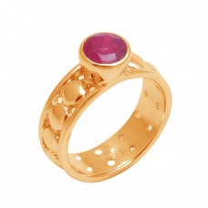 Faceted Round Shape Ruby Gemstone 925 Sterling Silver Ring Jewelry