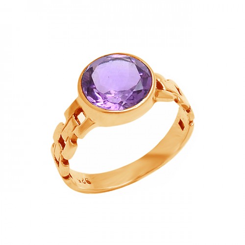 Round Shape Amethyst Gemstone 925 Sterling Silver Designer Ring Jewelry