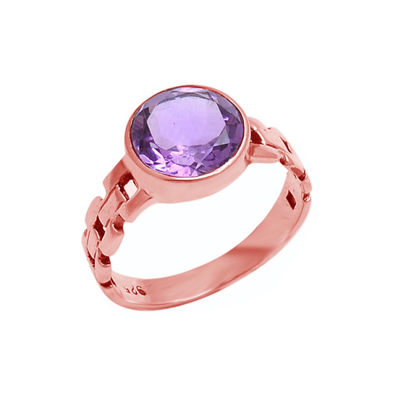 Round Shape Amethyst Gemstone 925 Sterling Silver Designer Ring Jewelry