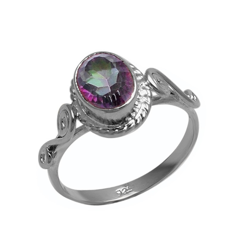 Oval Shape Mystic Topaz Gemstone 925 Sterling Silver Handmade Designer Ring