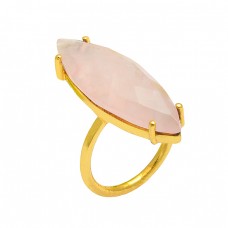 Marquise Shape Rose Chalcedony Gemstone 925 Sterling Silver Gold Plated Ring