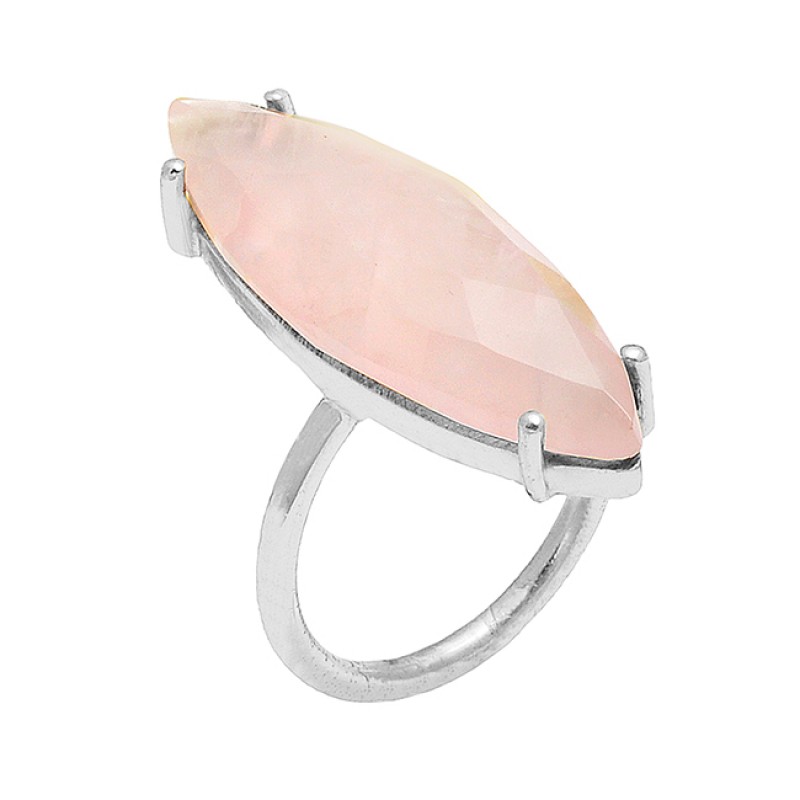 Marquise Shape Rose Chalcedony Gemstone 925 Sterling Silver Gold Plated Ring