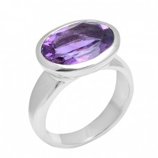 Faceted Oval Shape Amethyst Gemstone 925 Sterling Silver Designer Ring