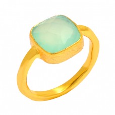 925 Sterling Silver Cushion Shape Chalcedony Gemstone Gold Plated Ring Jewelry