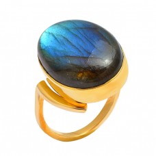 Oval Shape Labradorite Gemstone 925 Sterling Silver Gold Plated Designer Ring