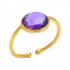 925 Sterling Silver Amethyst Round Shape Gemstone Gold Plated Handmade Ring