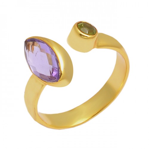 Amethyst Peridot Gemstone 925 Sterling Silver Gold Plated Designer Ring