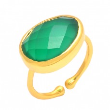 Green Onyx Oval Shape Gemstone 925 Sterling Silver Gold Plated Ring Jewelry