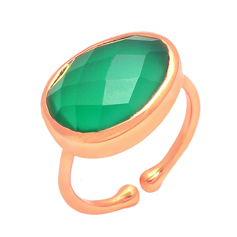 Green Onyx Oval Shape Gemstone 925 Sterling Silver Gold Plated Ring Jewelry
