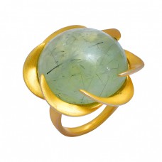 Round Cabochon Chalcedony Gemstone 925 Sterling Silver Gold Plated Ring Jewelry