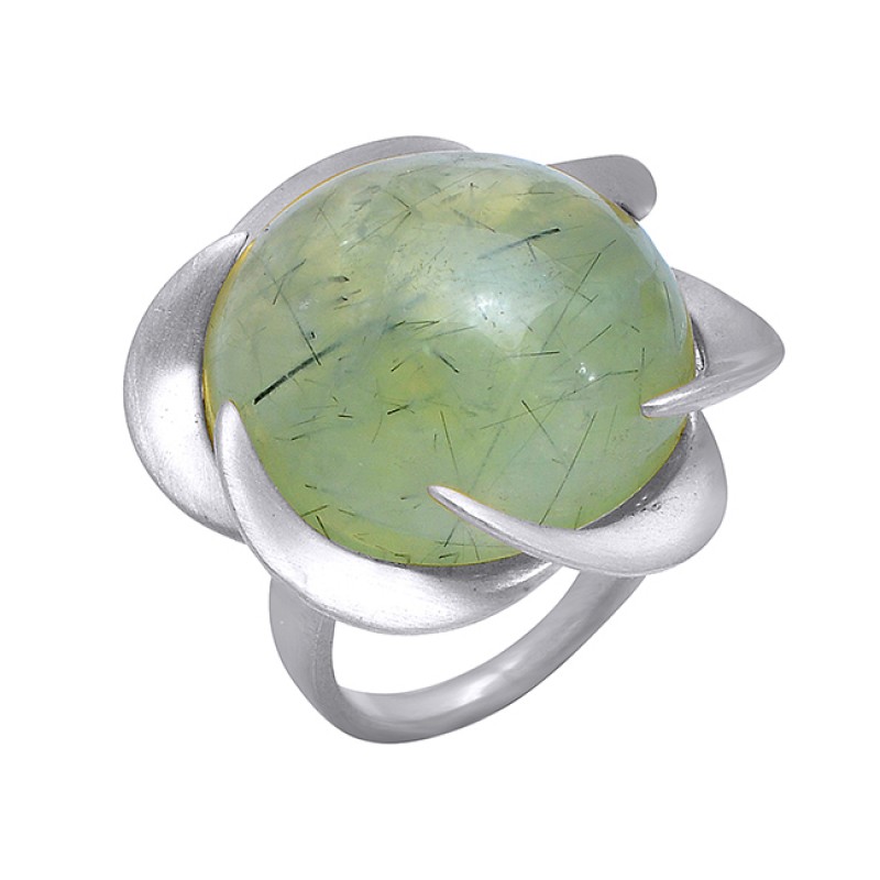 Round Cabochon Chalcedony Gemstone 925 Sterling Silver Gold Plated Ring Jewelry