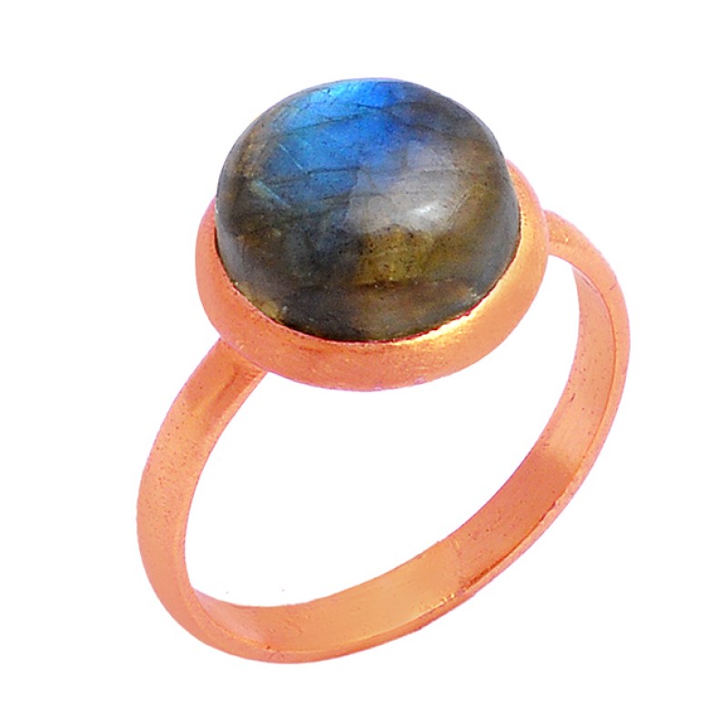 Round Cabochon Labradorite Gemstone 925 Sterling Silver Gold Plated Ring Jewelry