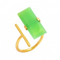 925 Sterling Silver Rectangle Shape Chalcedony Gemstone Gold Plated Ring 