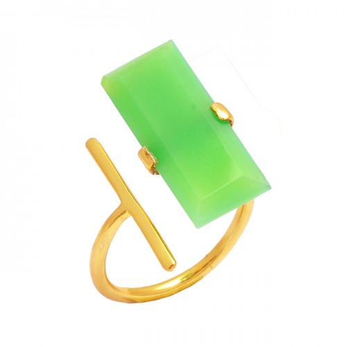 925 Sterling Silver Rectangle Shape Chalcedony Gemstone Gold Plated Ring 