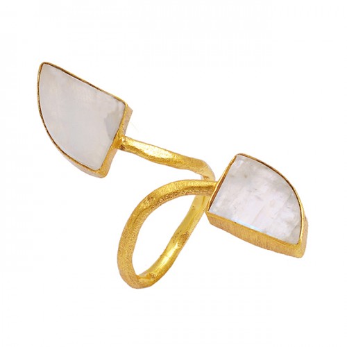 Golden Rutile Quartz Fancy Shape Gemstone 925 Silver Gold Plated Band Ring