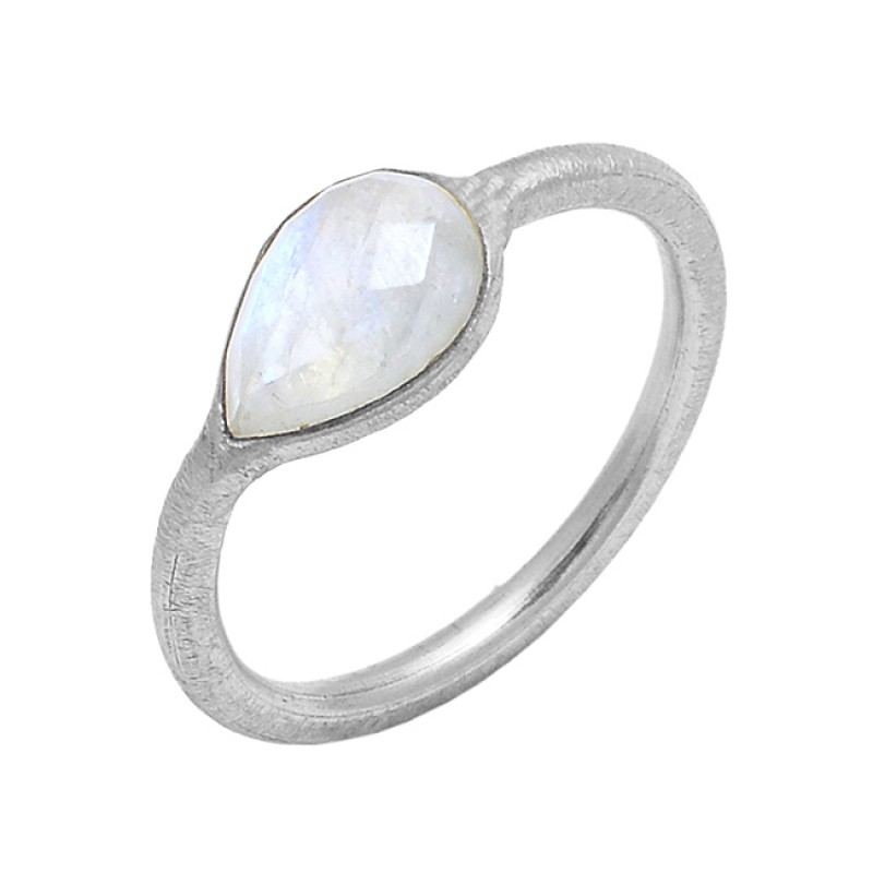 Pear Shape Rainbow Moonstone 925 Sterling Silver Gold Plated Ring Jewelry