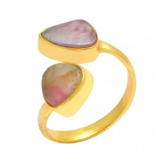 Pear Shape Multi Tourmaline Gemstone 925 Sterling Silver Gold Plated Ring Jewelry