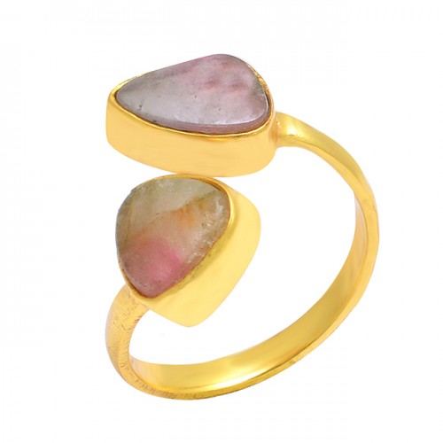 Pear Shape Multi Tourmaline Gemstone 925 Sterling Silver Gold Plated Ring Jewelry
