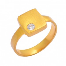 925 Sterling Silver Cubic Zirconia Gemstone Gold Plated Designer Ring Jewelry