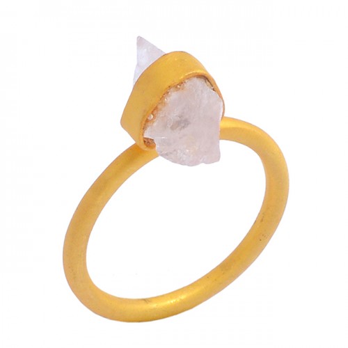 Rose Quartz Rough Gemstone 925 Sterling Silver Gold Plated Ring Jewelry