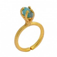 925 Sterling Silver Apatite Rough Gemstone Gold Plated Prong Setting Ring