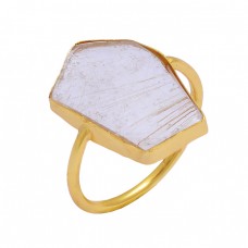 Fancy Shape Golden Rutile Quartz Gemstone 925 Sterling Silver Gold Plated Ring