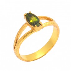 Marquise Shape Peridot Gemstone 925 Sterling Silver Gold Plated Ring Jewelry