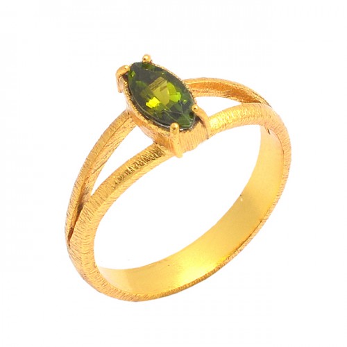 Marquise Shape Peridot Gemstone 925 Sterling Silver Gold Plated Ring Jewelry