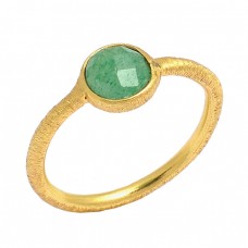 Round Shape Emerlad Gemstone 925 Sterling Silver Gold Plated Ring Jewelry