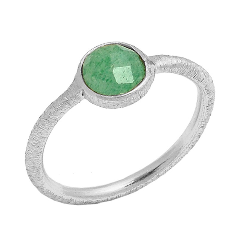 Round Shape Emerlad Gemstone 925 Sterling Silver Gold Plated Ring Jewelry