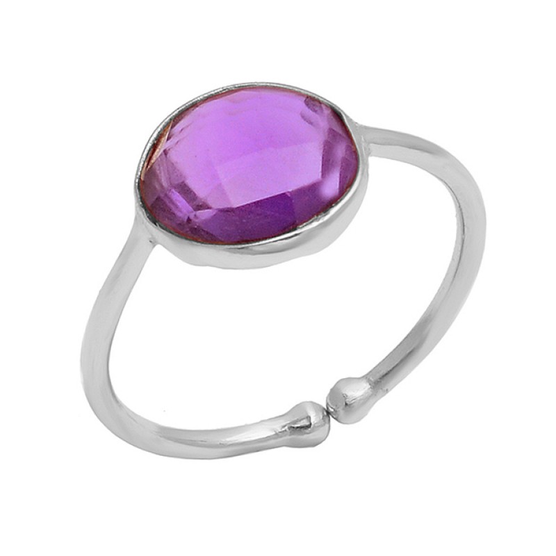 925 Sterling Silver Round Shape Amethyst Gemstone Gold Plated Ring Jewelry
