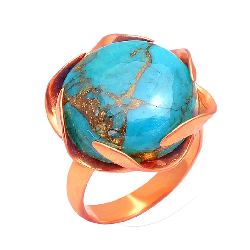 925 Silver Unique Handmade Designer Turquoise Round Gemstone Gold Plated Ring
