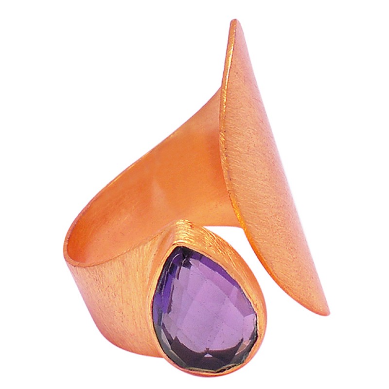 925 Sterling Silver Pear Shape Amethyt Gemstone Gold Plated Band Stylish Ring