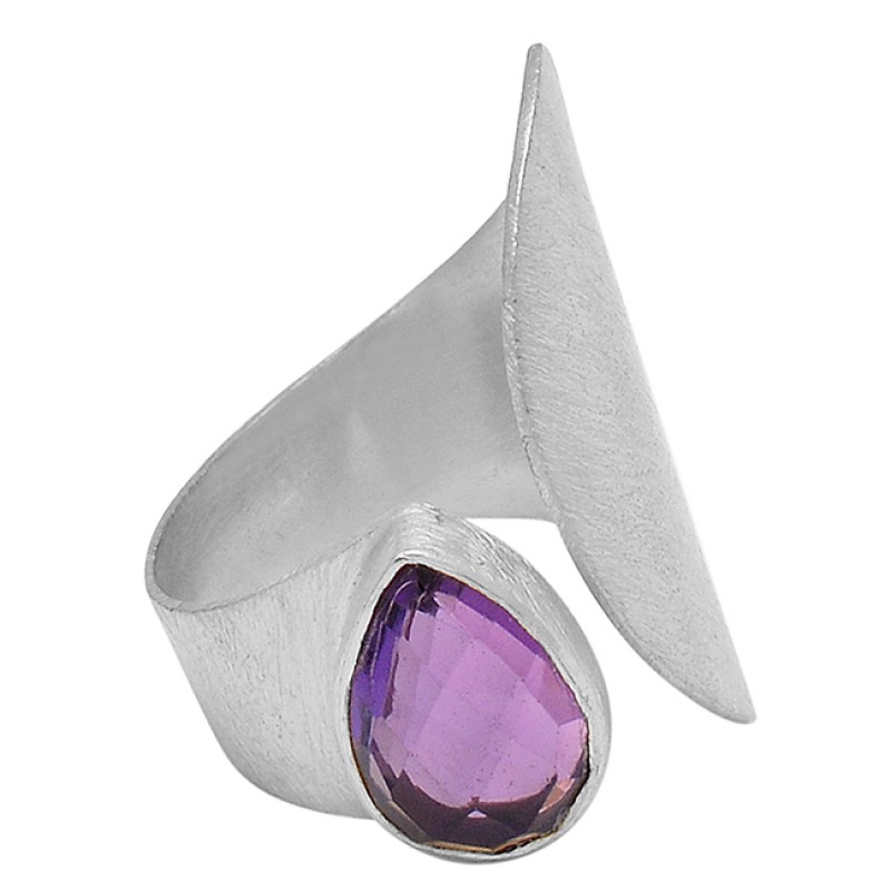 925 Sterling Silver Pear Shape Amethyt Gemstone Gold Plated Band Stylish Ring