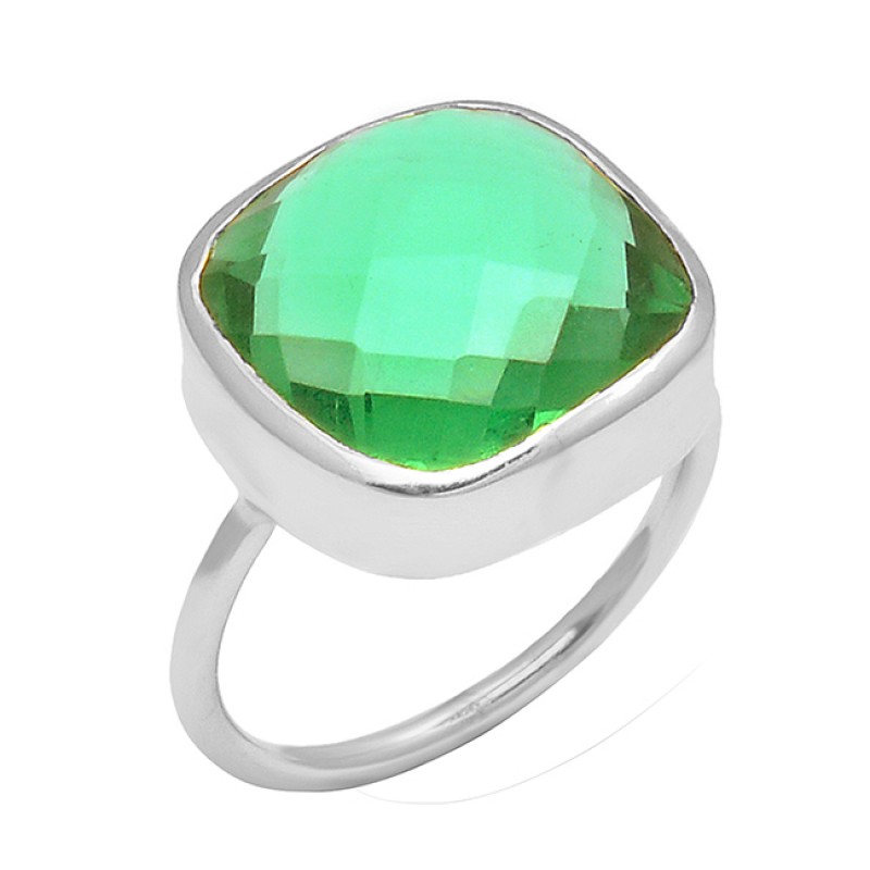 Cushion Shape Green Onyx Gemstone 925 Sterling Silver Gold Plated Ring Jewelry