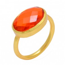 Oval Shape Fanta Quartz Gemstone 925 Sterling Silver Gold Plated Designer Ring