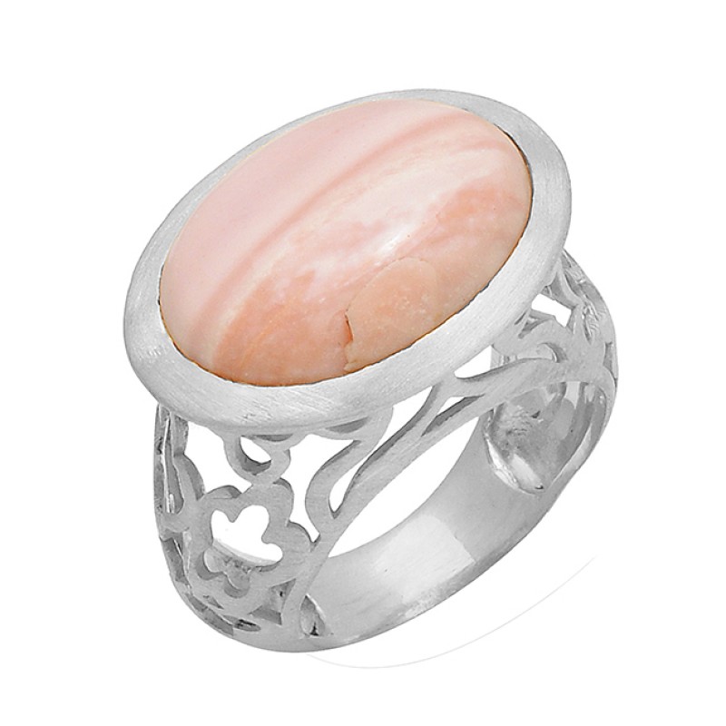 Oval Shape Pink Opal Gemstone 925 Sterling Silver Gold Plated Ring Jewelry