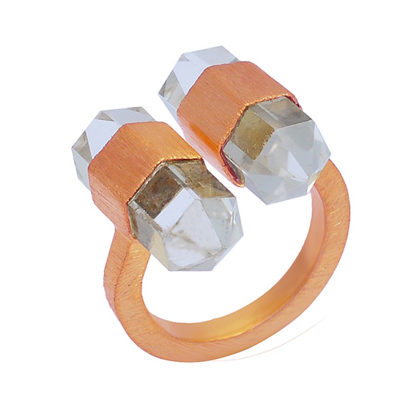 Pencil Shape Crystal Quartz Gemstone 925 Sterling Silver Gold Plated Ring Jewelry