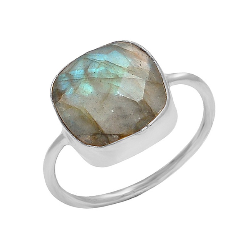 Cushion Shape Labradorite Gemstone 925 Sterling Silver Gold Plated Ring Jewelry