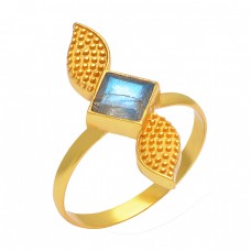 Labradorite Square Shape Gemstone 925 Sterling Silver Designer Gold Plated Ring