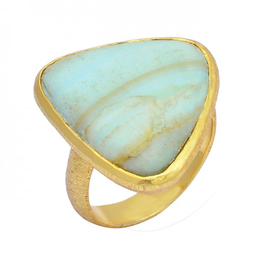 Blue Aragonite Triangle Shape Gemstone 925 Sterling Silver Gold Plated Ring