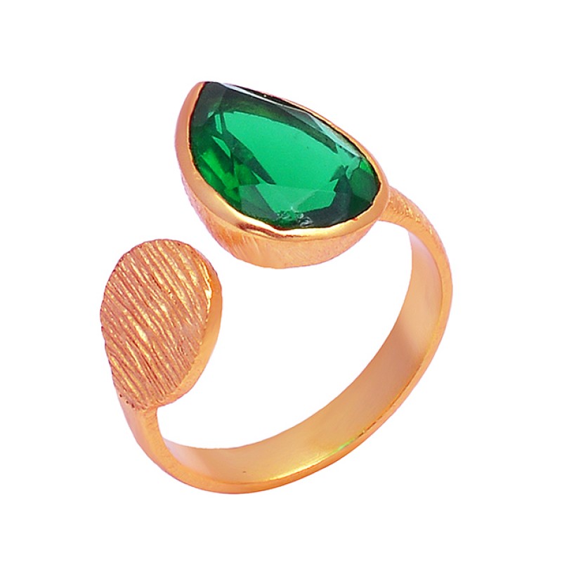 925 Silver Handcrafted Designer Green Quartz Gemstone Gold Plated Stylish Ring