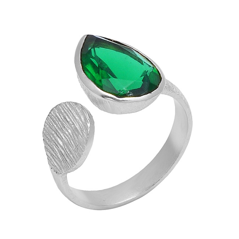 925 Silver Handcrafted Designer Green Quartz Gemstone Gold Plated Stylish Ring