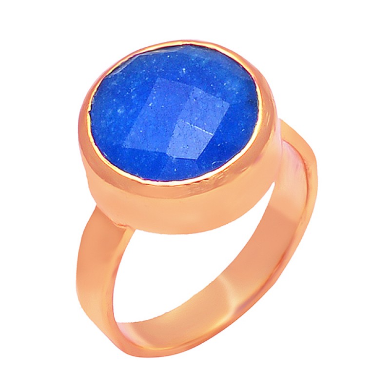 Round Shape Lapis Lazuli Gemstone 925 Sterling Silver Gold Plated Ring Jewelry
