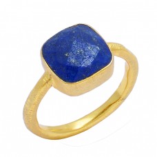 Lapis Lazuli Cushion Shape Gemstone 925 Sterling Silver Gold Plated Handmade Ring