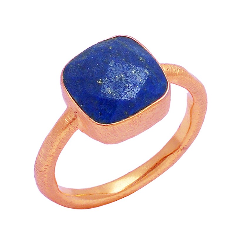 Lapis Lazuli Cushion Shape Gemstone 925 Sterling Silver Gold Plated Handmade Ring