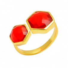 Hexagon Shape Fanta Quartz Gemstone 925 Sterling Silver Gold Plated Ring Jewelry