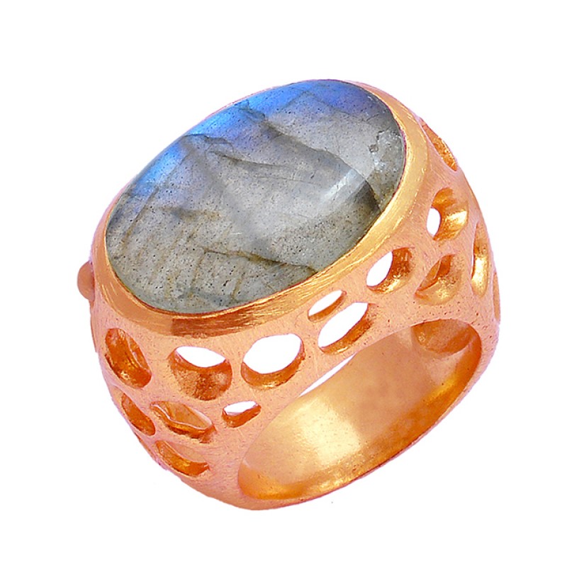Labradorite Oval Shape Gemstone 925 Sterling Silver Gold Plated Designer Ring