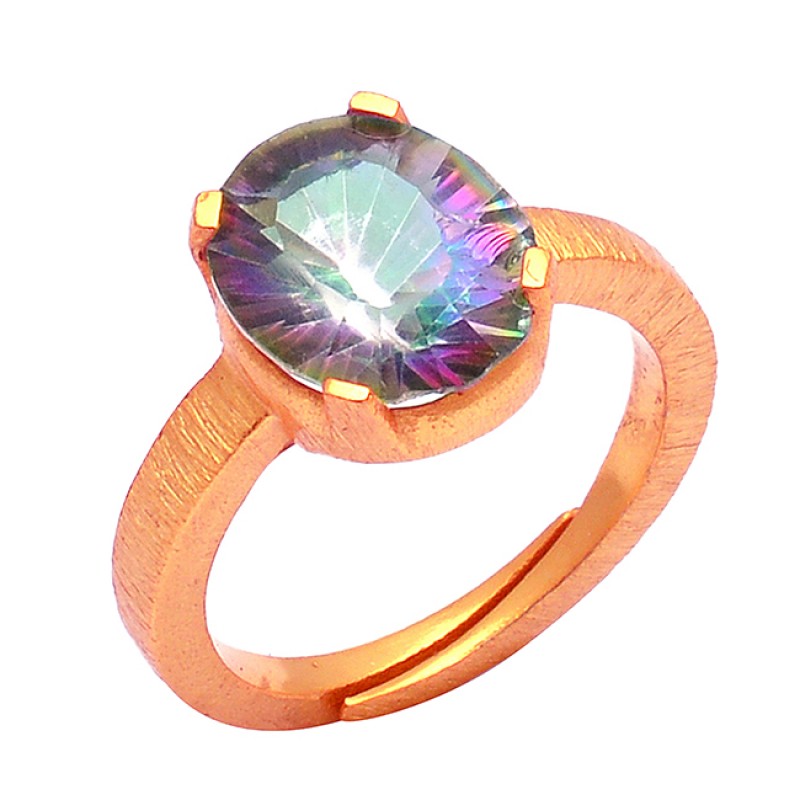 925 Sterling Silver Mystic Topaz Oval Shape Gemstone Gold Plated Designer Ring